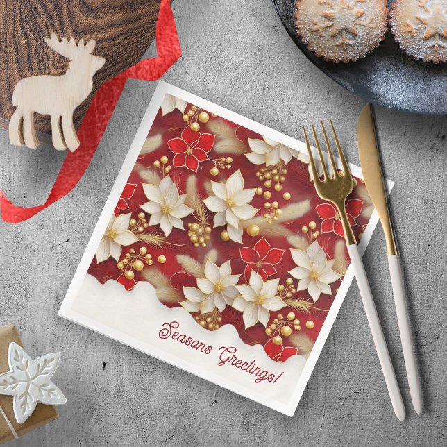 Red White Christmas Floral Pattern#17 ID1009 Napkin (Creator Uploaded)
