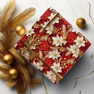 Red White Christmas Floral Pattern#17 ID1009 Wrapping Paper
