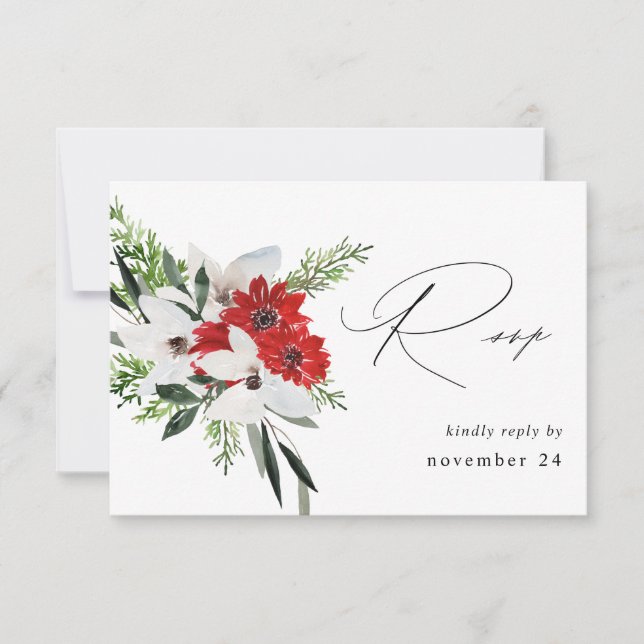 Red & White Christmas Floral w Meal RSVP (Front)