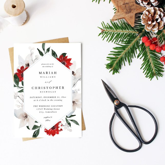 Red & White Christmas Floral Wedding Invitation (Creator Uploaded)