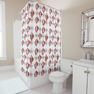 Red White Christmas Holiday Snowflakes Pattern  Shower Curtain