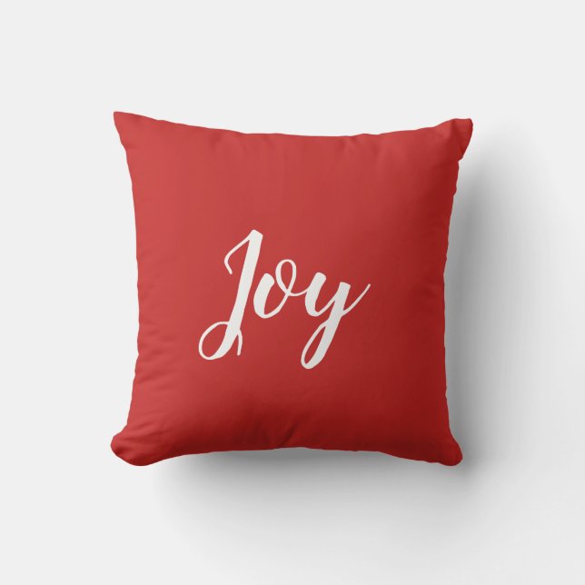 Red White Christmas Joy Decor Throw Pillow (Front)