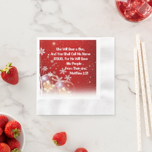 Red & White Christmas Napkin – Matthew 1:21 Script (Insitu)
