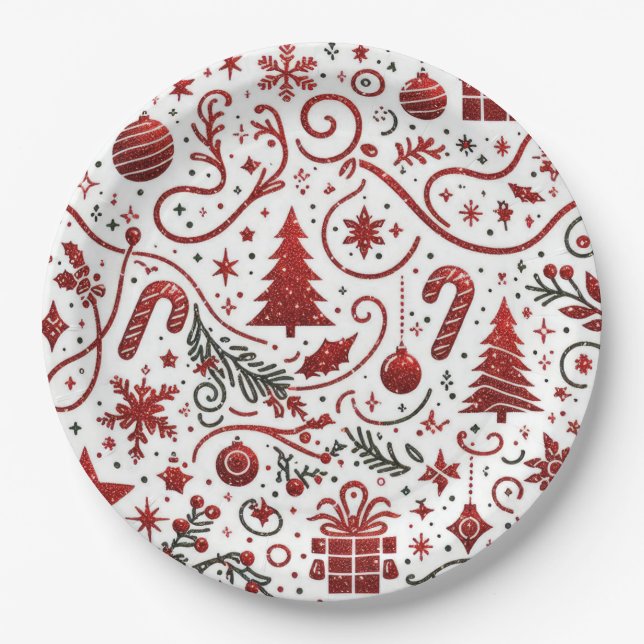  Red White Christmas Paper Plate (Front)