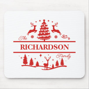 Red White Christmas Personalised Family Name Mouse Pad