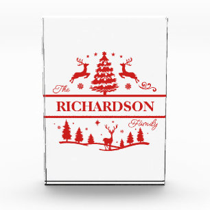 Red White Christmas Personalised Family Name Photo Block