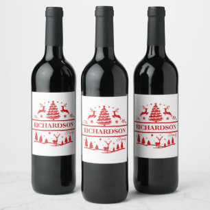 Red White Christmas Personalised Family Name Wine Label
