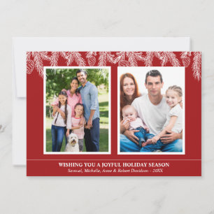 Red White Christmas Pine Snowflakes Family Photo Holiday Card