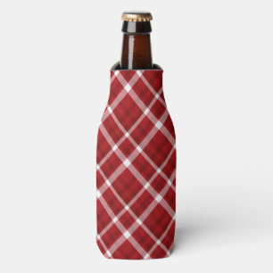 RED WHITE CHRISTMAS PLAID PATTERN BOTTLE COOLER