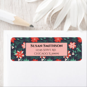 Red & White Christmas Poinsettias Return Address Label