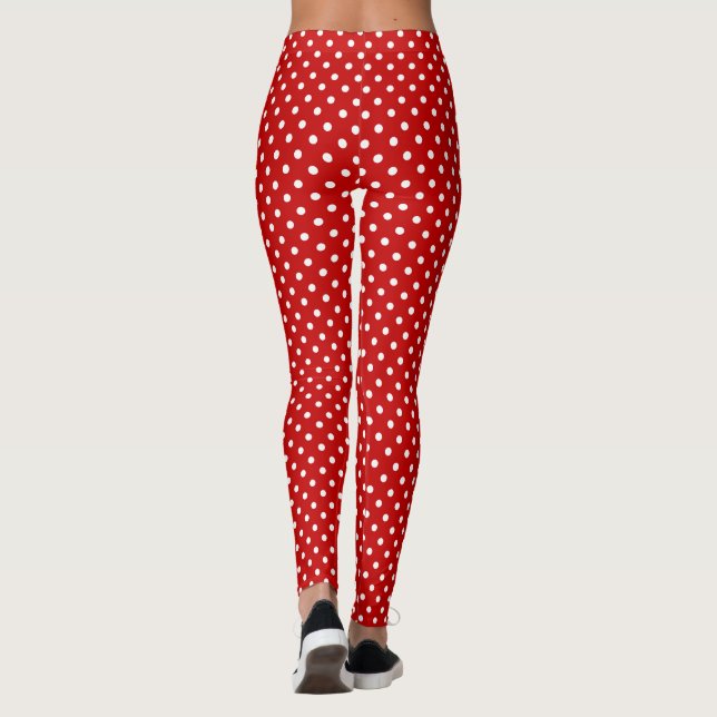 Red & White Christmas Polka Dot Pattern Long Leggings (Back)