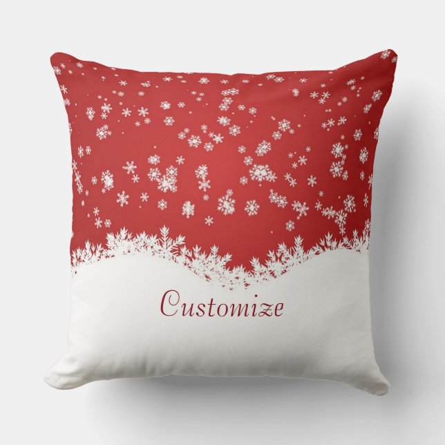 Red & White Christmas Snow Throw Pillow (Front)