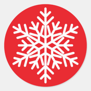Red White Christmas Snowflake Design Classic Round Sticker