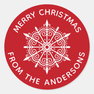 Red White Christmas Snowflake Envelope Seal