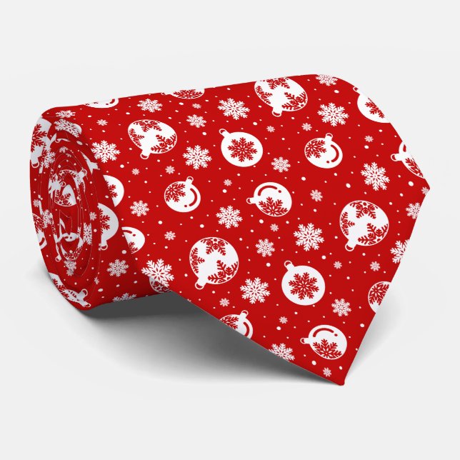 Red & White Christmas Snowflake on Bubbles Pattern Tie (Rolled)