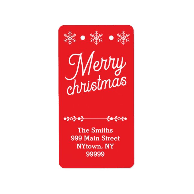 Red White Christmas Snowflakes Pattern Serif Text  Label (Front)