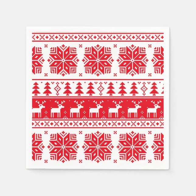 Red & White Christmas Sweater Pattern Paper Napkin (Front)