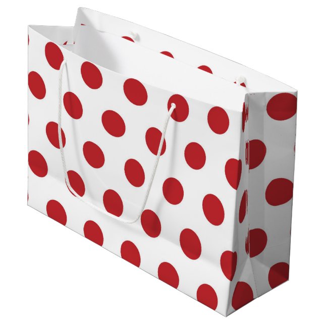 Red & White Christmas Themed Polka Dots Pattern Large Gift Bag (Front Angled)