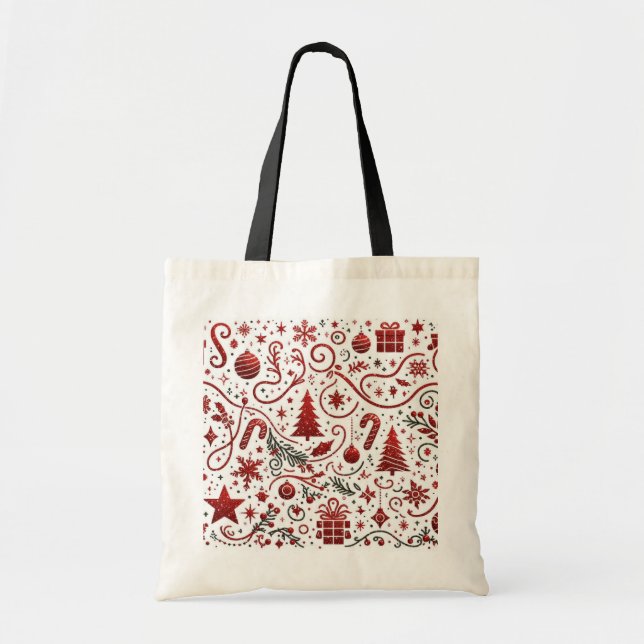  Red White Christmas Tote Bag (Front)