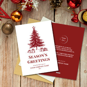 Red white Christmas Tree Custom Business Logo Holiday Card