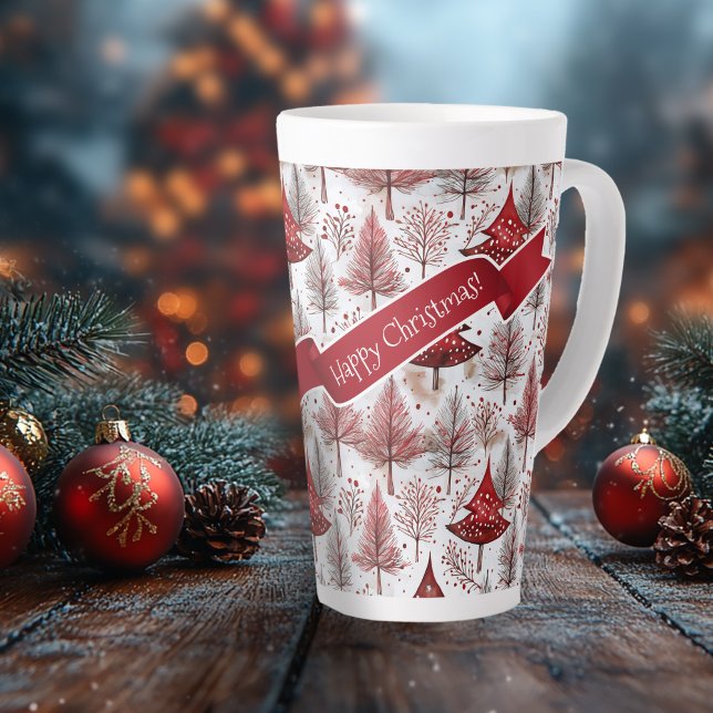 Red White Christmas Tree Pattern#4 ID1009 Latte Mug (Creator Uploaded)