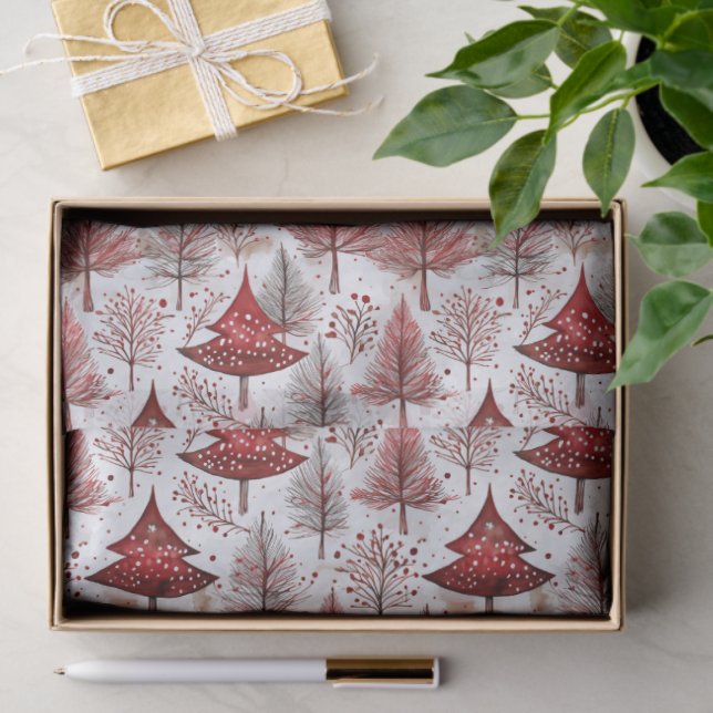Red White Christmas Tree Pattern#4 ID1009 Tissue Paper (Gift)