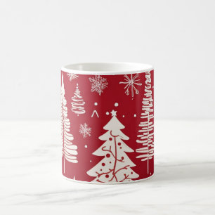 Red White Christmas Tree Snowflake Pattern Coffee Mug