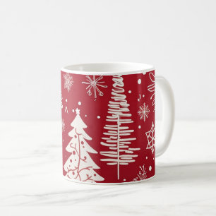 Red White Christmas Tree Snowflake Pattern  Coffee Mug