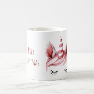 Red White Christmas Unicorn Eyelashes Coffee Mug