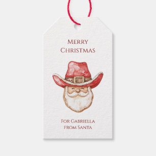 Red White Christmas Western Cowboy Santa Gift Tags