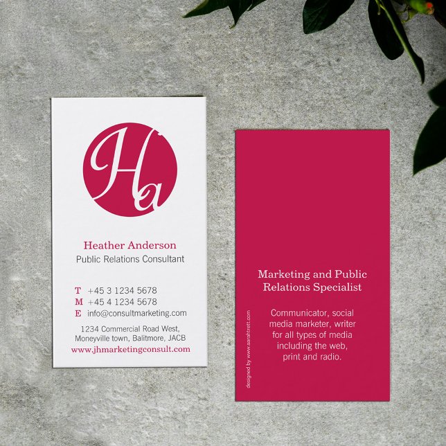 Red & white circle initial modern business card (Creator Uploaded)