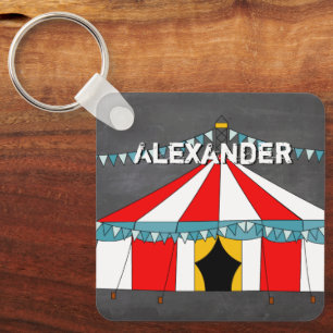 Red & White Circus Tent accented with Blue Bunting Key Ring