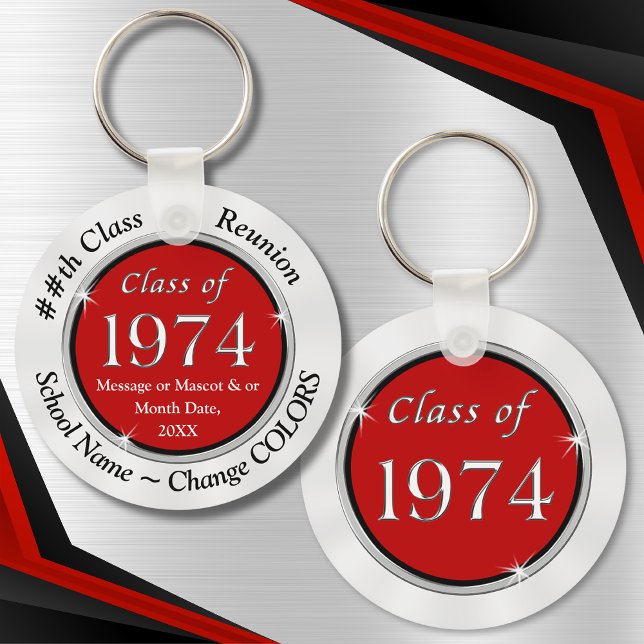 Red, White, Class of 1974 Reunion Ideas, 50 Years Key Ring (Class of 1974 ideas. 50th Class Reunion Gifts. Class of 1974. 50 year class reunion. 1974 reunion.)