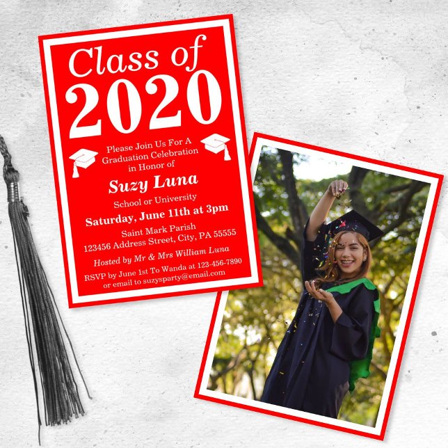 Red White Class of 2024 Graduation Photo Invitation (Creator Uploaded)