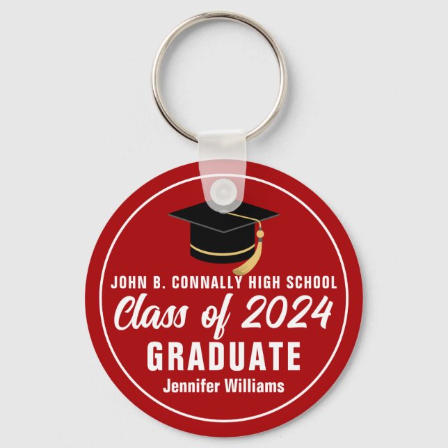 Red White Class of 2024 Personalized Graduate Gift Key Ring (Front)