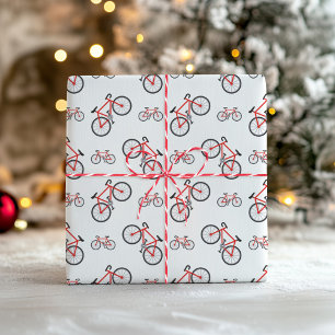 Red White Classic Bicycle Pattern Christmas Wrapping Paper