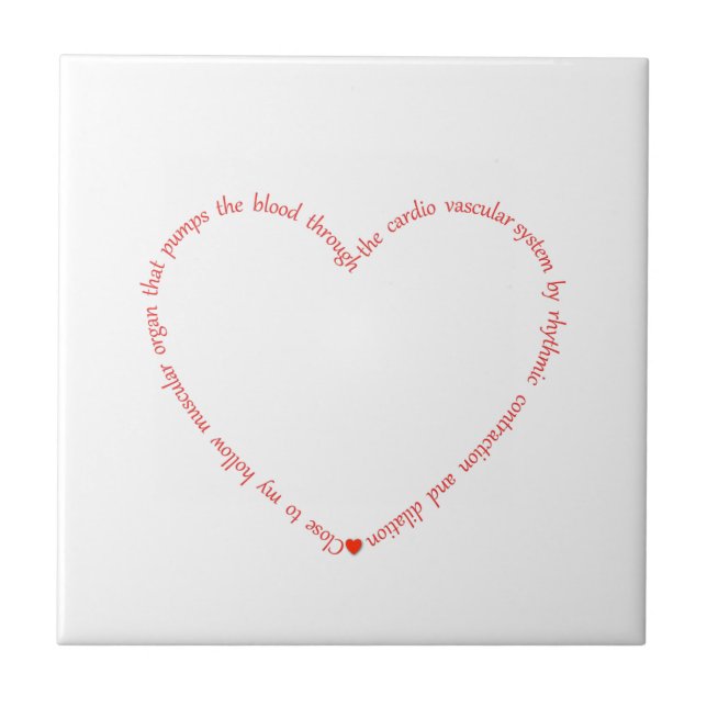 Red & White Close to My Heart Slogan Print Ceramic Tile (Front)