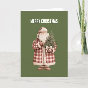 Red White Coat Santa Claus Christmas Tree Card