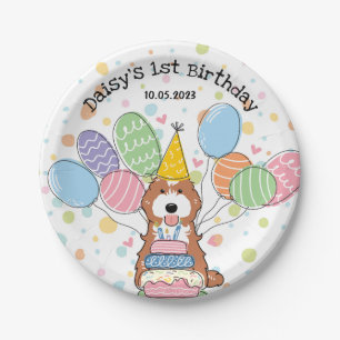 Red White Cockapoo Cavapoo Dog Birthday  Paper Plate