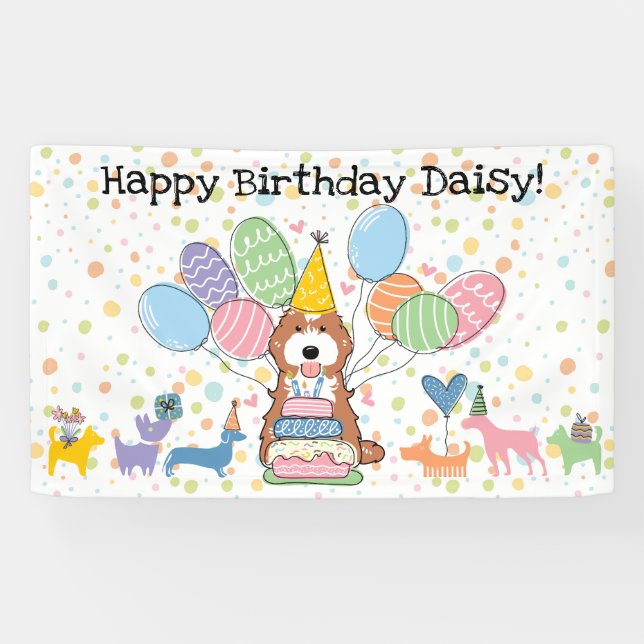 Red White Cockapoo Cavapoo Dog Birthday Party Banner (Horizontal)
