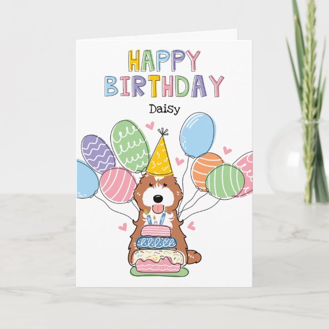 Red White Cockapoo Cavapoo Dog Happy Birthday Card (Front)