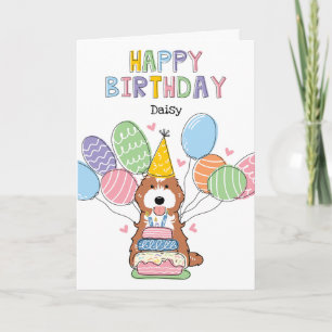 Red White Cockapoo Cavapoo Dog Happy Birthday Card