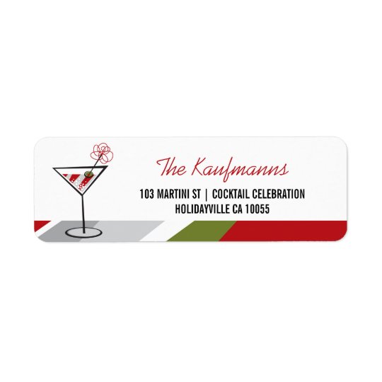 Red White Cocktail Martini Holiday Address Labels