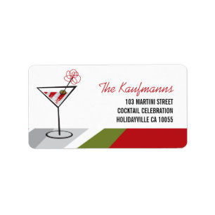 Red White Cocktail Martini Holiday Address Labels