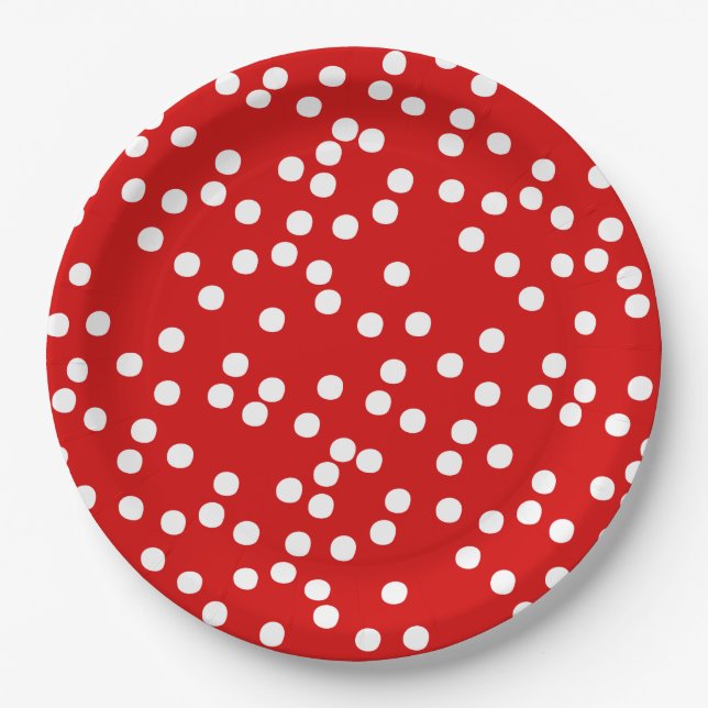 Red & White Confetti / Polkadots Paper Plate (Front)
