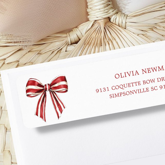 Red | White Coquette Bow Return Address Label (Creator Uploaded)