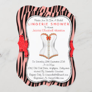 Red & White Corset On Zebra Print Lingerie Shower Invitation