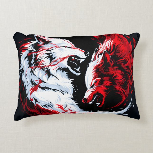 Red White Cosmic Wolf Warrior Decorative Cushion (Front)