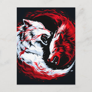 Red White Cosmic Wolf Warrior Holiday Postcard