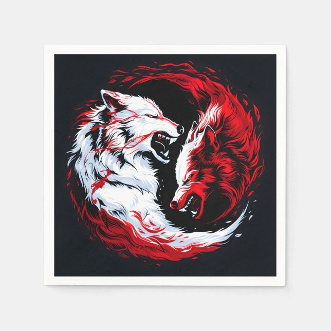 Red White Cosmic Wolf Warrior Napkin (Front)